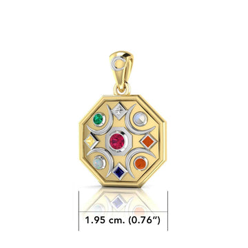 Chandra Moon Silver and Gold Accent with Gemstone Pendant MPD3845 - Jewelry